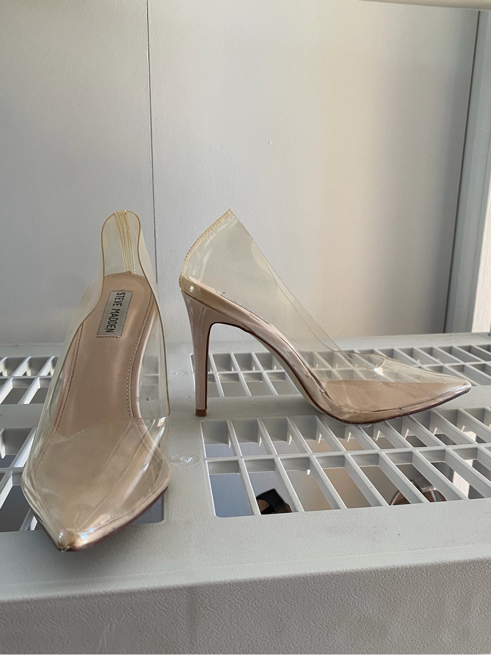Steve Madden Clear PVC Slingback Pumps with Nude Trim